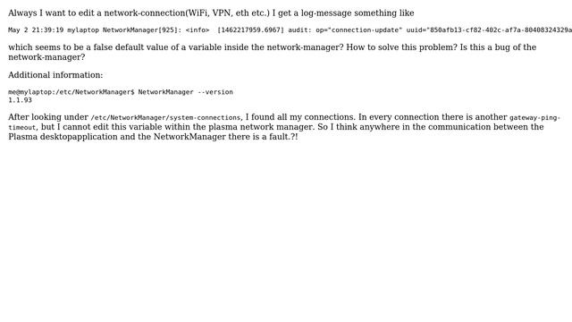 Ubuntu: Kubuntu 16.04 network-manager failed to edit connection with crued log смотреть онлайн