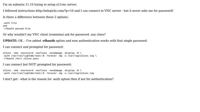 Unix & Linux: Authenticating with x11vnc: what's the difference between -auth and -rfbauth? смотреть онлайн
