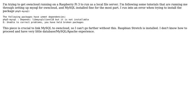 Raspberry Pi: unmet dependencies for php5-mysql смотреть онлайн