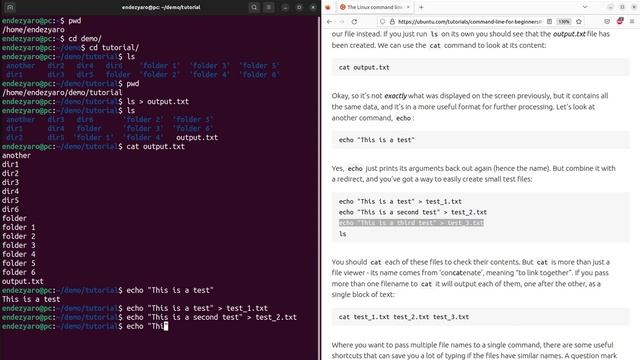 03 - Ubuntu Tutorial - Creating files using redirection смотреть онлайн