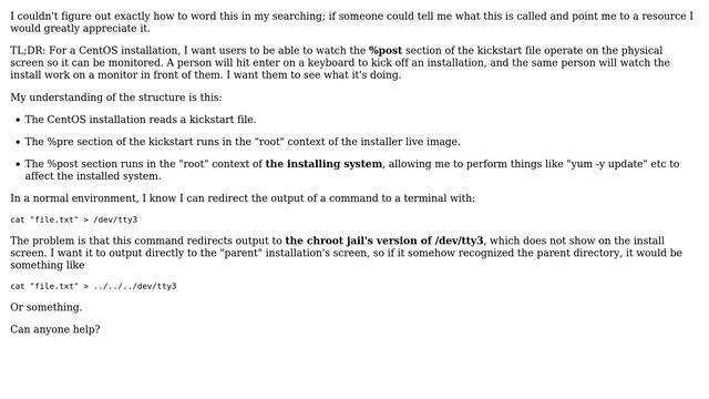 DevOps & SysAdmins: Redirect output to /dev/tty1 outside chroot jail? смотреть онлайн