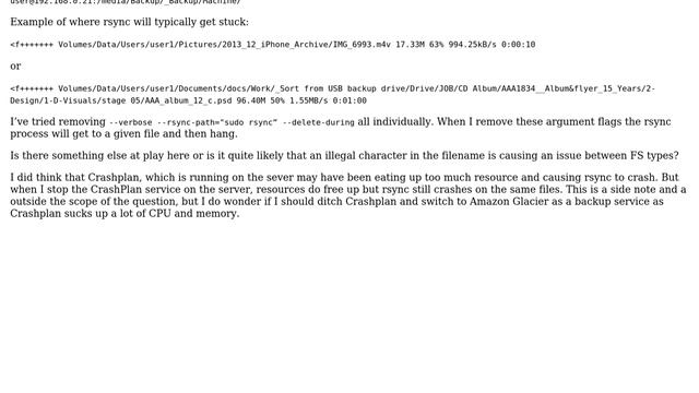 Rsync hanging on files from client to LAN NAS server via ssh смотреть онлайн