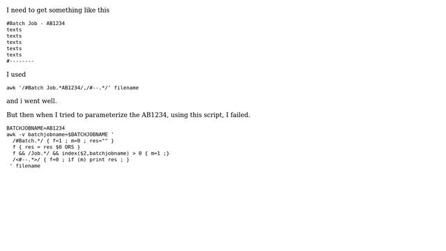 Unix & Linux: How to integrate awk parameters in awk range pattern? смотреть онлайн
