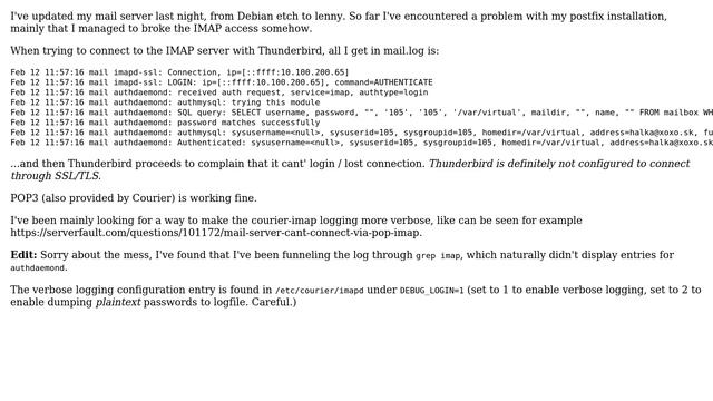 Courier-imap login problem after upgrading / enabling verbose logging смотреть онлайн