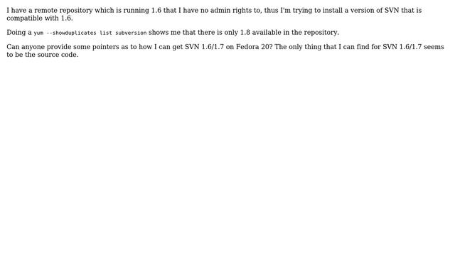 Unix & Linux: Getting SVN 1.6/1.7 on Fedora 20 смотреть онлайн