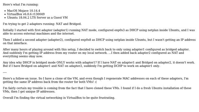 VirtualBox, bridge mode, and DHCP only works on adapter1 смотреть онлайн
