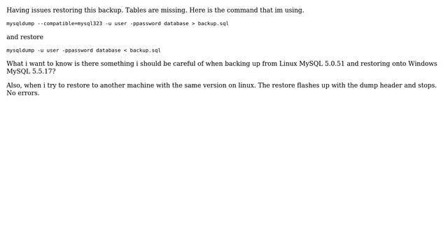 DevOps & SysAdmins: Restoring Backup from Linux MySQL 5.0.51 to Windows MySQL 5.5.17 смотреть онлайн