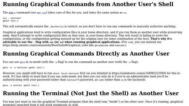 Ubuntu: How to get graphical display when executing commands as another user, through terminal? смотреть онлайн