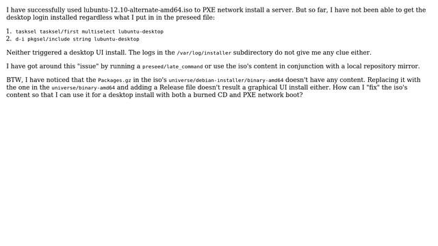 How to enable lubuntu-12.10-alternate-amd64.iso to PXE network install the graphical desktop? смотреть онлайн