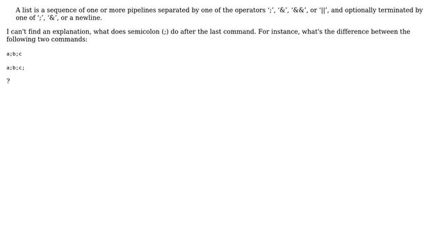 Unix & Linux: Bash - meaning of the semicolon after the command смотреть онлайн