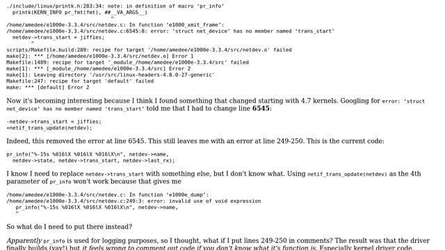 Ubuntu 16.10 Intel e1000e driver cannot be compiled. Error: struct net_device has no member... смотреть онлайн