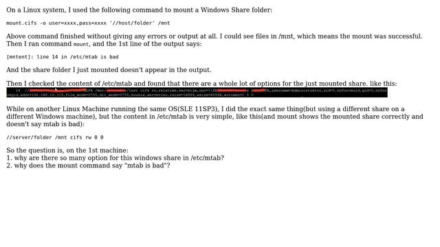 Unix & Linux: /etc/mtab is bad when mounting a cifs share смотреть онлайн