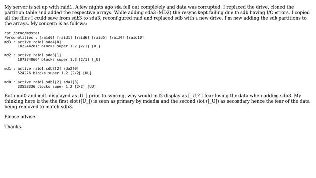 Understanding /proc/mdstat [U_] VS [_U] смотреть онлайн