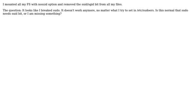 Unix & Linux: Can I use the sudoers function without enabling the suid bit? смотреть онлайн