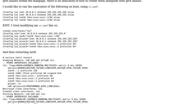 Unix & Linux: IPV6 Aliases In Rc.conf