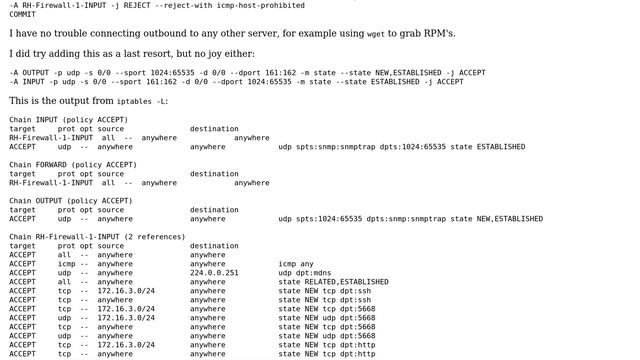 Unix & Linux: Unable to make outbound SNMP connections when IPTables is enabled смотреть онлайн
