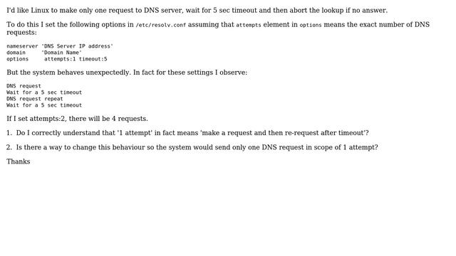 Unexpected behaviour of 'attempts' option in /etc/resolv.conf смотреть онлайн