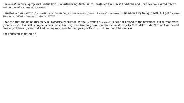 VirtualBox: Linux guest home folder inside automounted shared folder смотреть онлайн