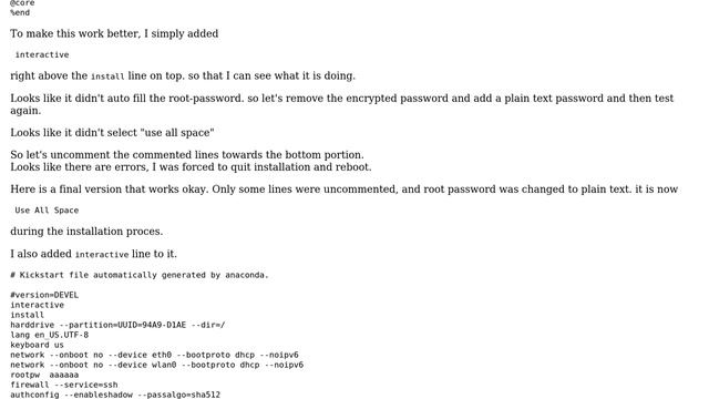 Everything works in the auto-generated kickstart file for installing centos-linux except for... смотреть онлайн