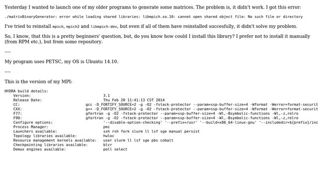Unix & Linux: libmpich.so.10 missing смотреть онлайн