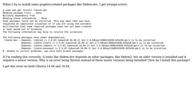 Ubuntu: Unable to install libdrm-dev on 16.04 смотреть онлайн
