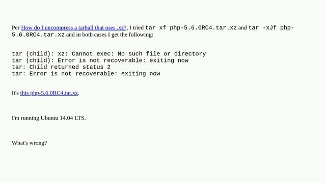 Cannot decompress .tar.xz file, getting "xz: Cannot exec: No such file or directory" from tar смотреть онлайн