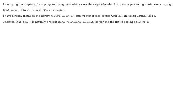 Ubuntu: C++ header files for HDF5 are missing смотреть онлайн