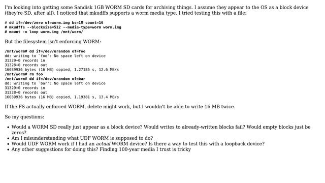 Writing to a UDF WORM SD card in Linux смотреть онлайн