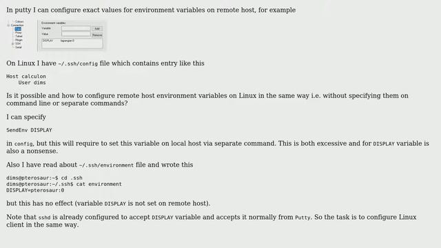How to set specific value of DISPLAY variable on remote host with SSH but without command line... смотреть онлайн