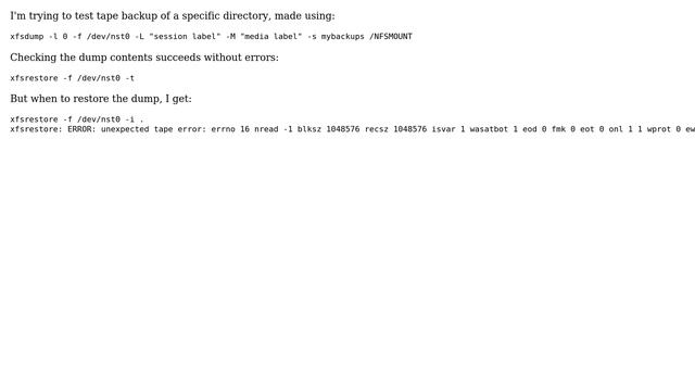 Unix & Linux: xfsrestore: unexpected tape error смотреть онлайн