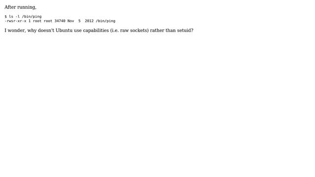 Unix & Linux: Why doesn't Ubuntu use capabilities on ping? смотреть онлайн