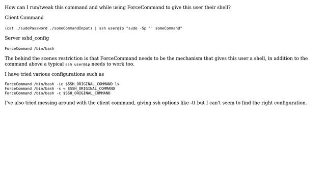 SSH ForceCommand for shell while keeping regular login and remote command execution possible смотреть онлайн