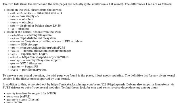 Unix & Linux: Is there a place where all filesystems supported by Debian are listed? смотреть онлайн