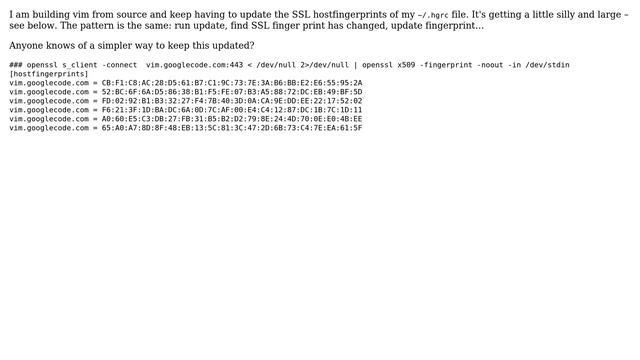 Unix & Linux: vim.googlecode.com SSL certificate change смотреть онлайн