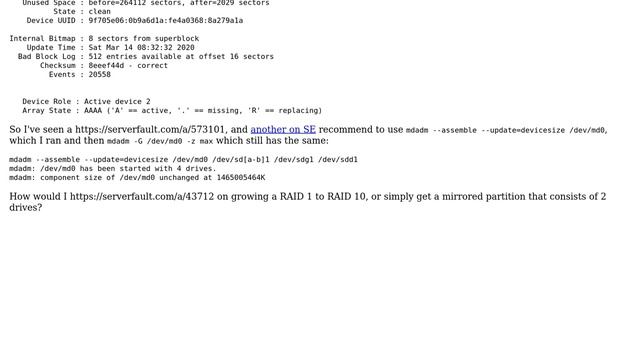 Unix & Linux: expanding software RAID1 partition to include 2 mirrored drives, or convert to RAID10 смотреть онлайн