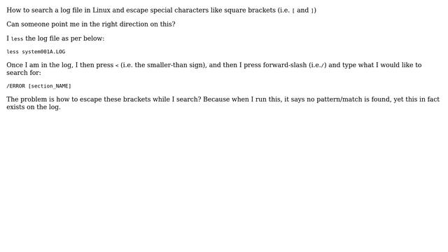 How to search a log file in Linux and escape special characters like square brackets (i.e. [ and... смотреть онлайн