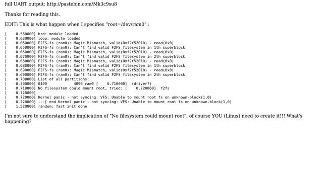 Unix & Linux: uCLinux (linux 4.9 nommu) VFS: Cannot open root device "(null)" смотреть онлайн