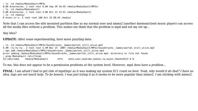 Unix & Linux: mpd/mpc and NTFS mount смотреть онлайн