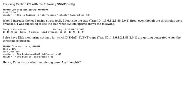 CentOs DISMAN-EVENT-MIB_mteTrigger not fired when average load thresholds are breached смотреть онлайн