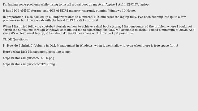 Dual Booting an Acer laptop with Kali Linux and Windows 10, unable to shrink Volume смотреть онлайн