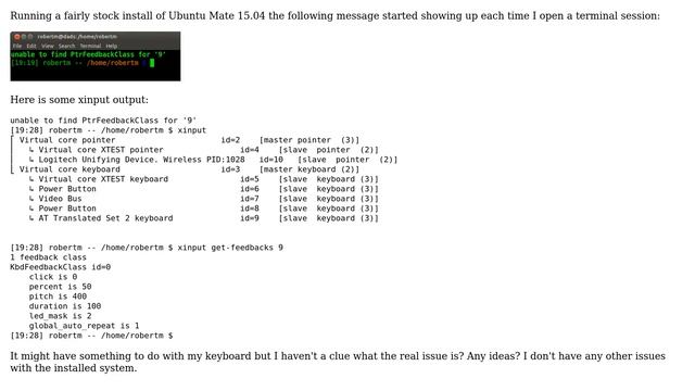 Ubuntu: Terminal session message: unable to find PtrFeedbackClass -- Ubuntu Mate 15.04 смотреть онлайн