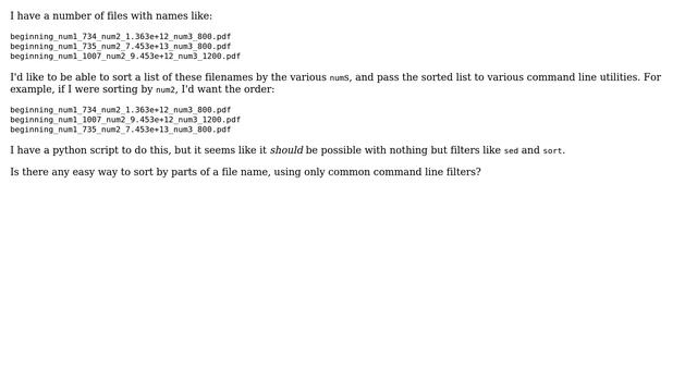Unix & Linux: How can I sort a list of file names by some substring of the name? смотреть онлайн