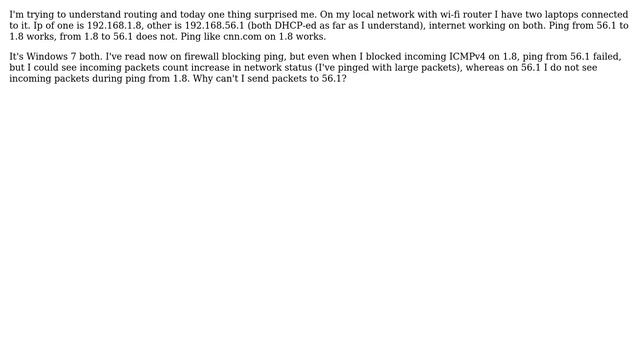 Local network with router ping works in only one direction, no incoming packets other way смотреть онлайн