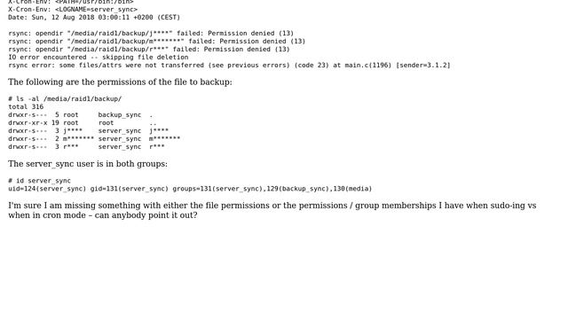 Why does rsync+cron fail with opendir permission denied? смотреть онлайн