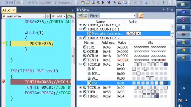 IO VIEWจำลองดูREGISTERต่างๆในTIMER1 OVF INTERRUPTในAVRSTUDIOรุ่น6 2 смотреть онлайн