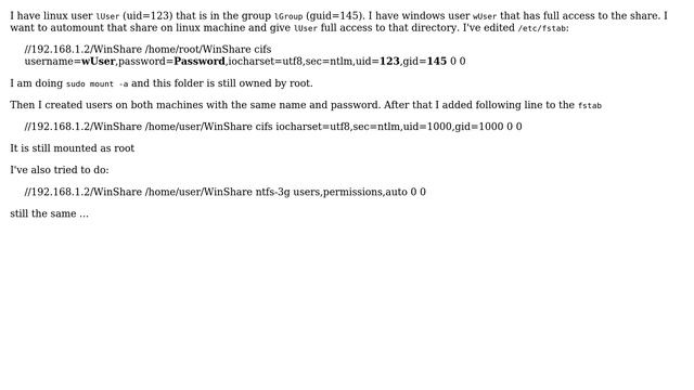How to mount windows share on linux with specific credentials and specific linux user ownership? смотреть онлайн