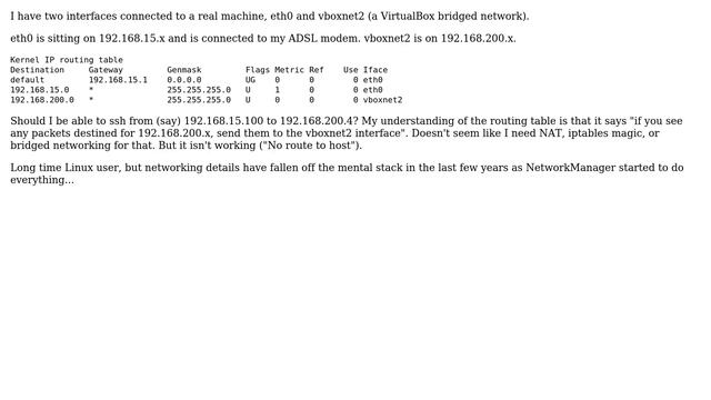 Unix & Linux: Possible to communicate between two networks without bridging? смотреть онлайн