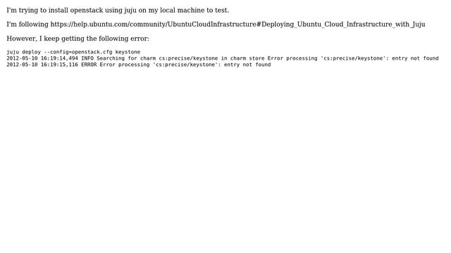 Ubuntu: Juju openstack keystone charm not found смотреть онлайн