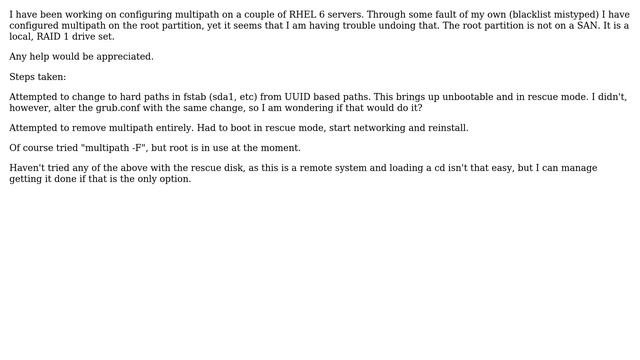 How do I disable multipath on Linux (RHEL 6) when it is on the root partition (/, /boot,... смотреть онлайн