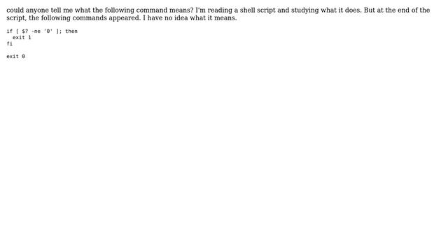 Unix & Linux: meaning of [ $? -ne '0' ]. (shell script) смотреть онлайн